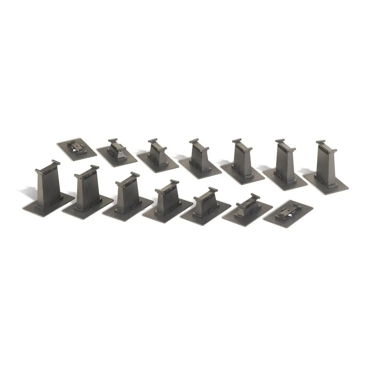 HO scale 14-piece E-Z Track graduated pier set for model railroads, featuring realistic concrete piers for train layouts.