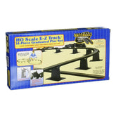 HO scale 14-piece E-Z Track graduated pier set for model railroads, featuring detailed concrete piers and tracks for realistic layouts.