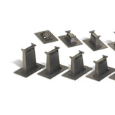 HO scale 14-piece E-Z Track graduated pier set for model railroads with detailed concrete piers and supports.