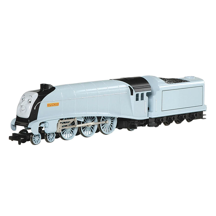 HO scale Spencer locomotive train from Thomas & Friends with moving eyes, detailed model by BYMRR Train Store.