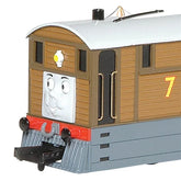 HO scale Thomas & Friends Toby the Tram Engine model with moving eyes, detailed blue train from BYMRR Train Store.