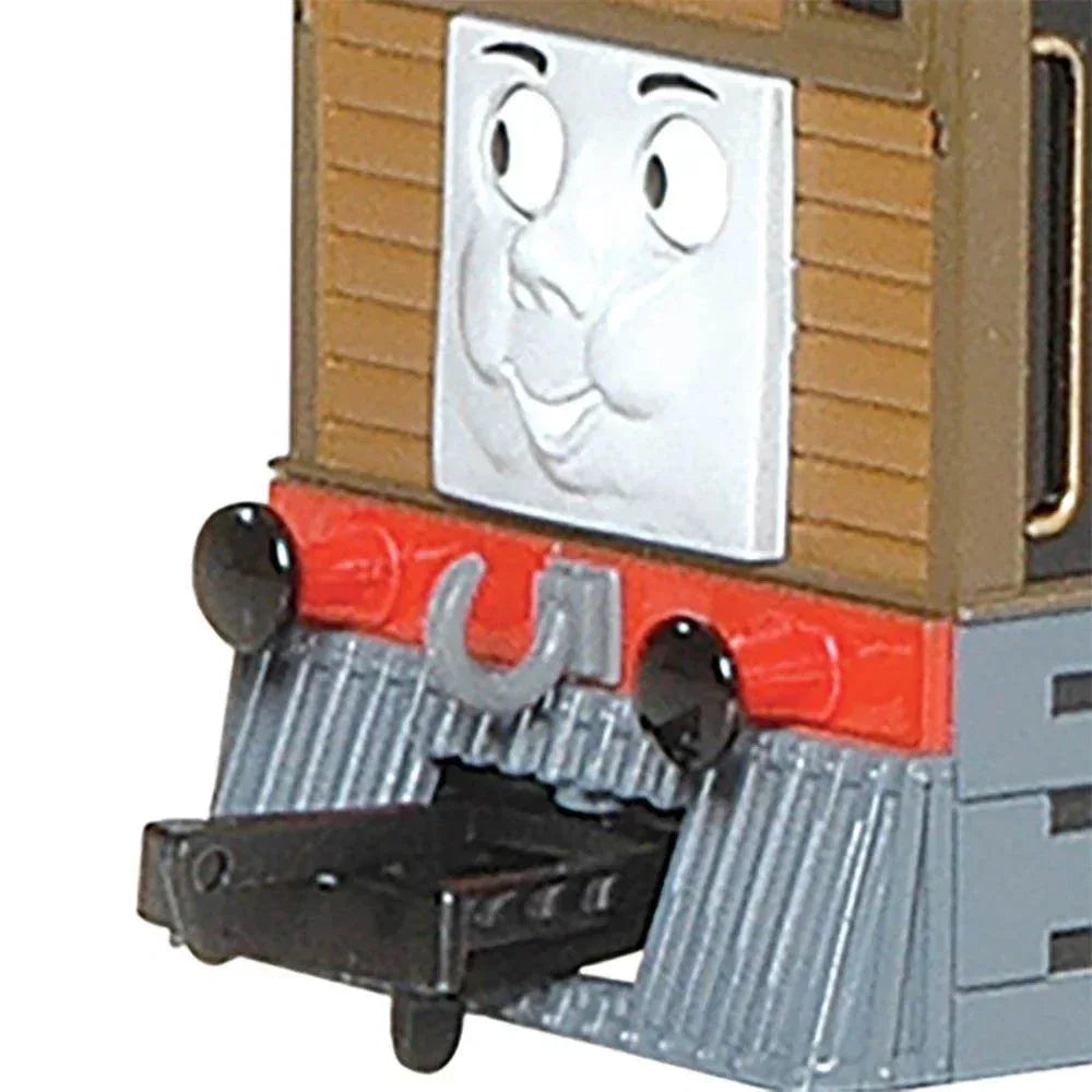 HO scale Thomas & Friends Toby the Tram Engine model with moving eyes, detailed blue toy train for model railroading.