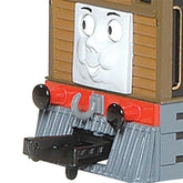 HO scale Thomas & Friends Toby the Tram Engine model with moving eyes, detailed blue toy train for model railroading.