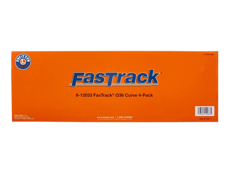 O-Gauge Fastrack O36 curved train track set with four 45-degree pieces for versatile model train layouts.
