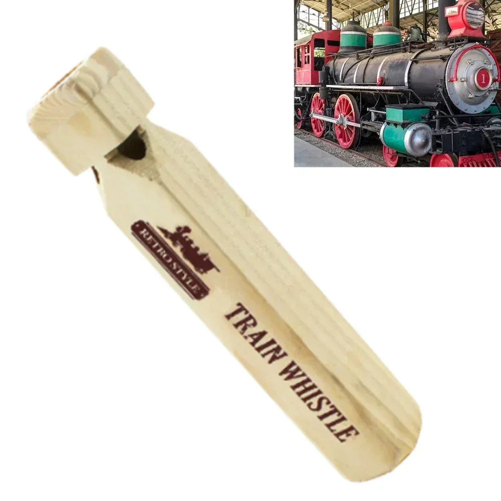 Set of 2 Wooden Train Whistles - 7" Iron Engine Sound Noisemaker for Children - BYMRR Train Store