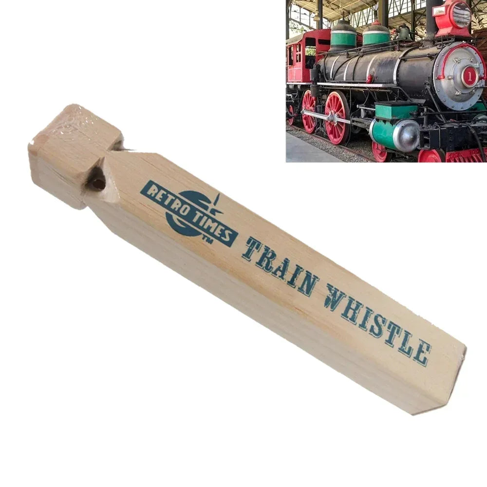 Set of 2 Wooden Train Whistles - 7" Iron Engine Sound Noisemaker for Children - BYMRR Train Store