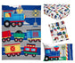 Toddler bedding set for boys with train design includes comforter, pillowcase, top sheet, and fitted sheet from BYMRR Train Store.