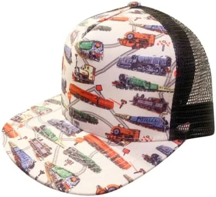 Trains Trucker Snapback Hat - Trainz Collection - Large Size (Ages 12 and Up) - White - BYMRR Train Store