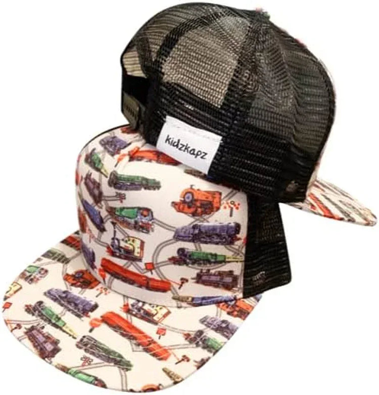 Trains Trucker Snapback Hat - Trainz Collection - Large Size (Ages 12 and Up) - White - BYMRR Train Store