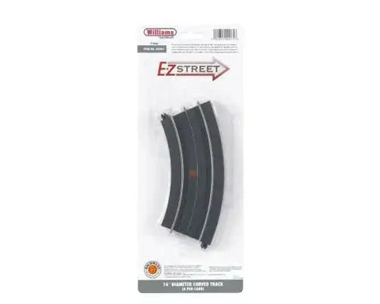 Williams O gauge E-Z Street 16-inch curved track set with four pieces, used for model train layouts and track assembly.