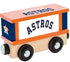MLB Houston Astros wooden train box car by BYMRR Train Store featuring Astros team colors and logo on a wooden train car.