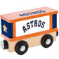 Wooden train box car featuring Houston Astros MLB logo, made by BYMRR Train Store, ideal for baseball and train enthusiasts.