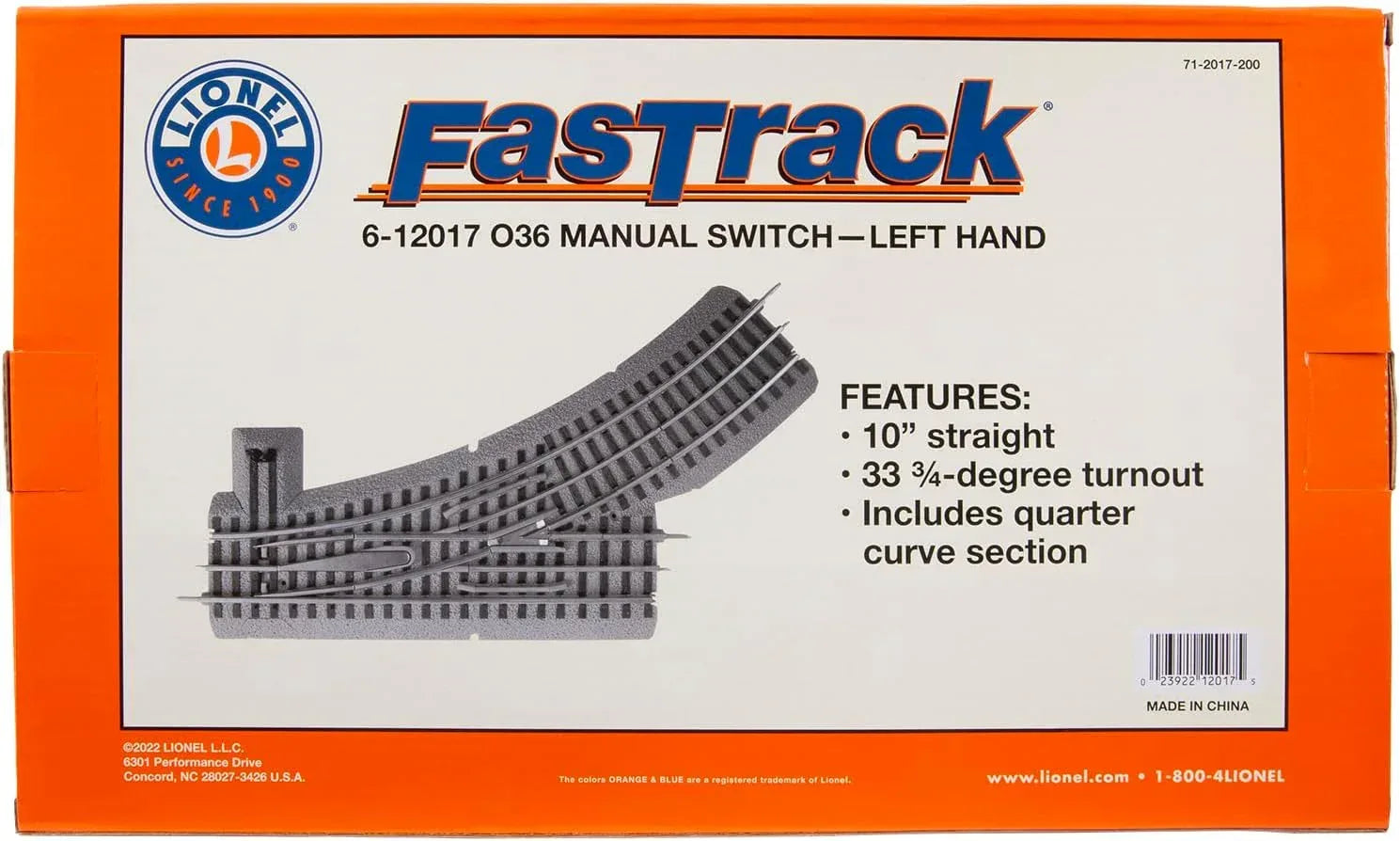 Fastrack 036 Electric O Gauge Left-Hand Manual Switch for model train tracks, suitable for ages 14 and up at BYMRR Train Store