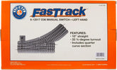 Fastrack 036 Electric O Gauge Left-Hand Manual Switch for model train tracks, suitable for ages 14 and up at BYMRR Train Store