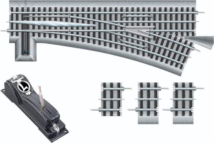 Fastrack 036 Electric O Gauge Left-Hand Manual Switch for model train sets, suitable for ages 14 and up, by BYMRR Train Store.