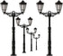 N-scale LED street light set with three realistic model lights, designed for enhanced realism in N gauge model railroads.