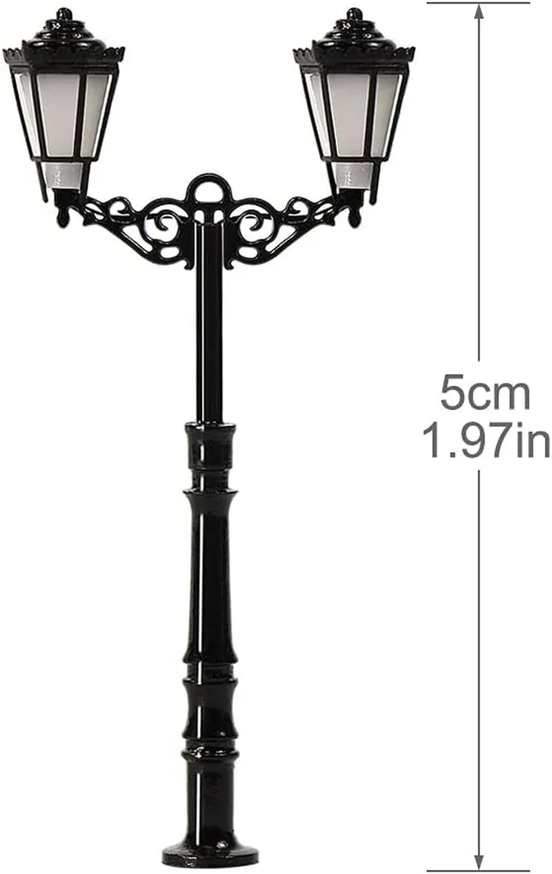 N scale LED street light set with three realistic street lamps for model railroading, designed to enhance realism in N scale layouts.