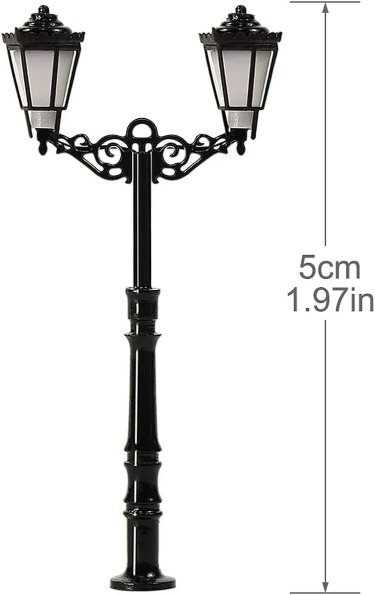 N scale LED street light set with three realistic street lamps for model railroading, designed to enhance realism in N scale layouts.