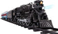 Polar Express Berkshire-style battery-operated model train set with remote control, featuring detailed train cars and realistic design.