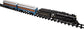Polar Express Berkshire-style battery-operated model train set with remote control, featuring detailed train cars and scenic track.