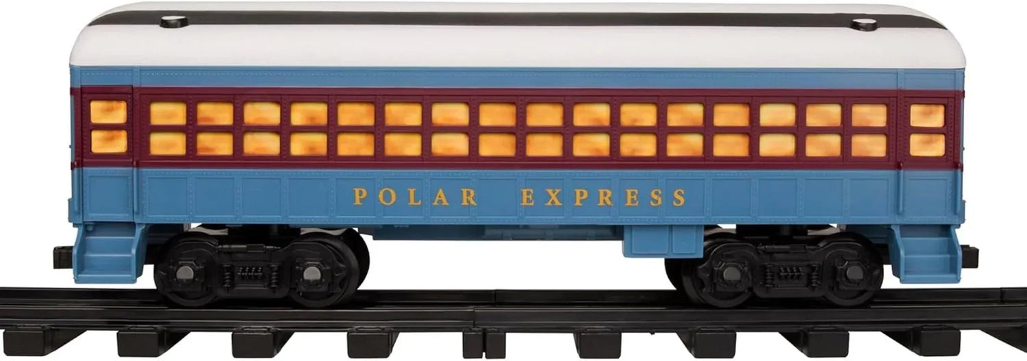 Polar Express Berkshire-style battery-operated model train set with remote control, featuring detailed train cars and realistic design.