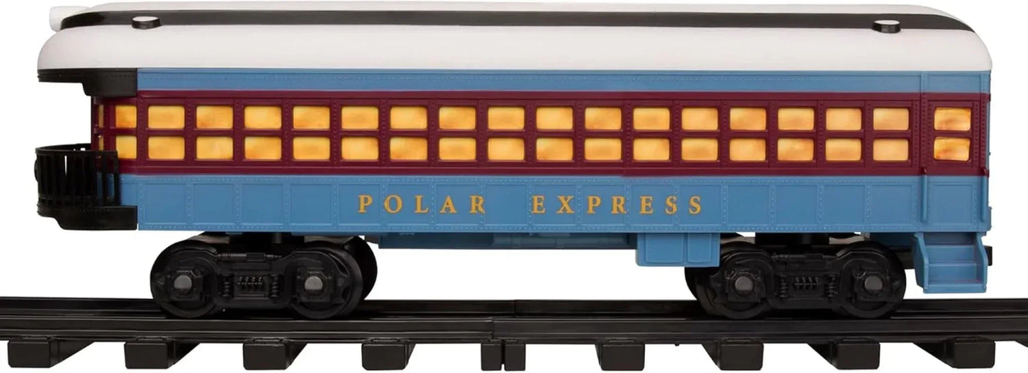 Berkshire-style Polar Express battery-operated model train set with remote control, featuring detailed train cars and festive design.