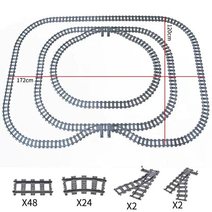 High-Tech City Train Track Set by BYMRR with flexible forked, straight, and curved rails for creative building and play.