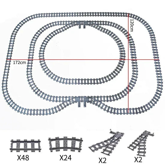 High-Tech City Train Track Set by BYMRR with flexible forked, straight, and curved rails for creative building and play.