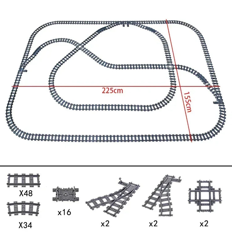 BYMRR High-Tech City Train Track Set with flexible forked, straight, and curved rails for creative building toy play.
