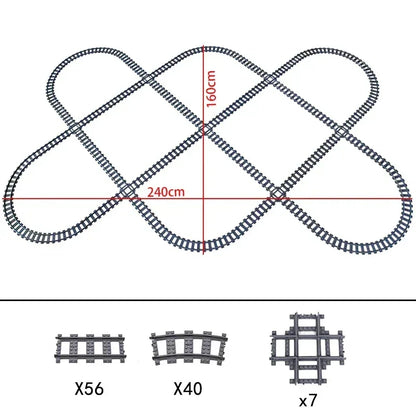 High-Tech City Train Track Set by BYMRR with flexible, forked, straight, and curved rails for creative building and children’s play.