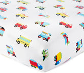 Soft 100% cotton flannel sheet set featuring trains, planes, and trucks design, ideal for cozy bedding.