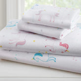 Soft 100% cotton flannel full sheet set with trains, planes, and trucks design, featuring cozy bedding from BYMRR Train Store.