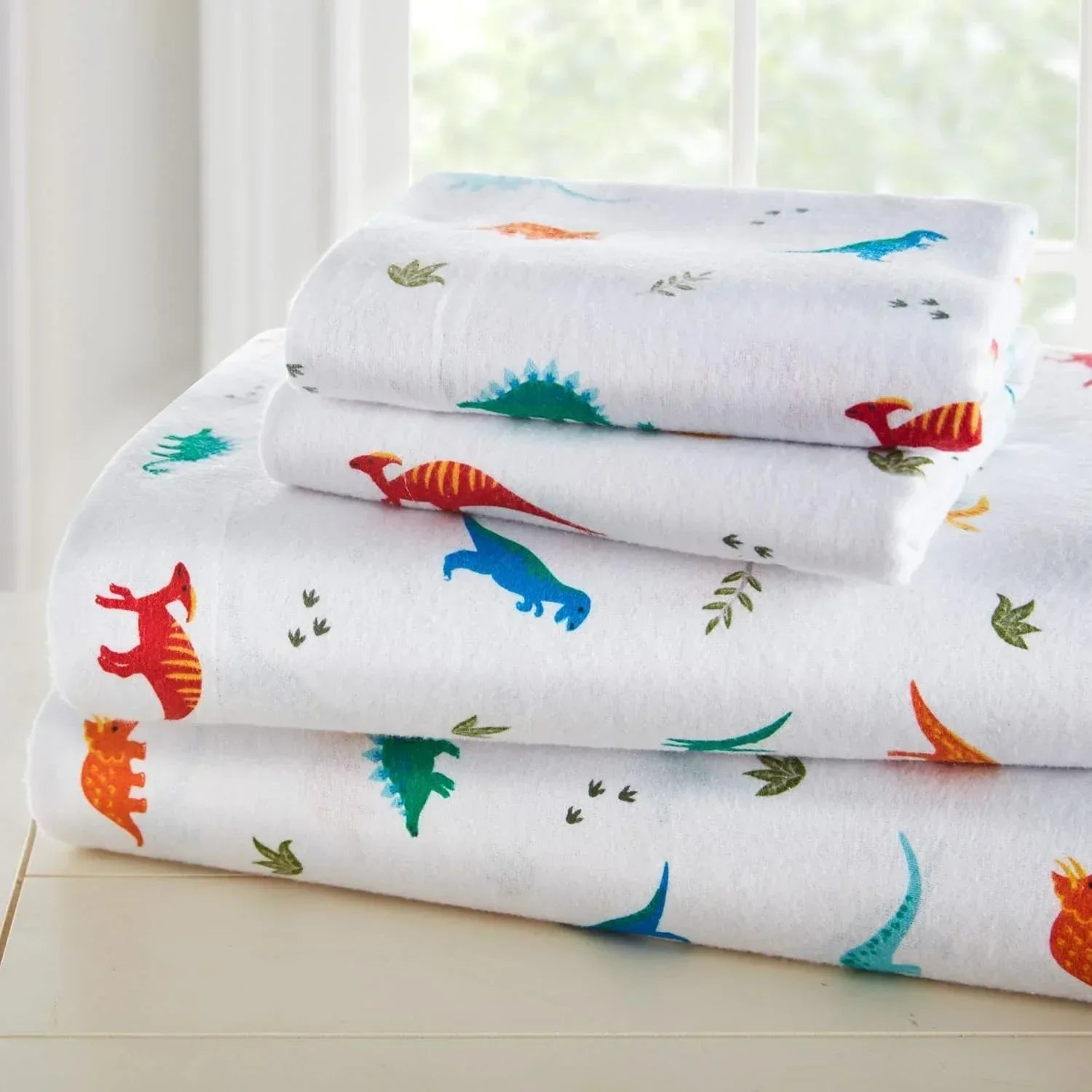 Soft cotton flannel full sheet set with trains, planes, and trucks design, cozy bedding by BYMRR Train Store.