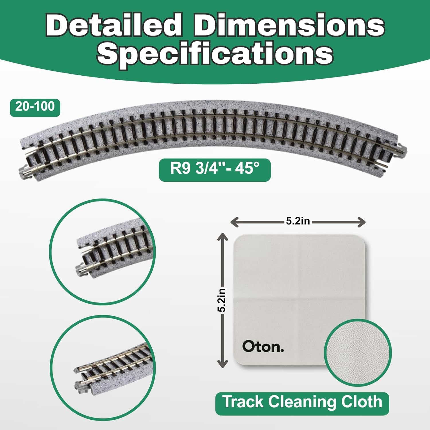 KATO N Scale 20-100 Unitrack R249-45 Curve Track Set (8 Pieces) with 15x15cm Track Cleaning Cloth – Snap-Together Rail System for Seamless Layout and Effortless Maintenance