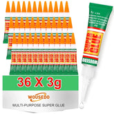 48-pack of WOUSEDO 3G clear cyanoacrylate adhesive for wood, rubber, leather, plastic, metal, and DIY crafts.
