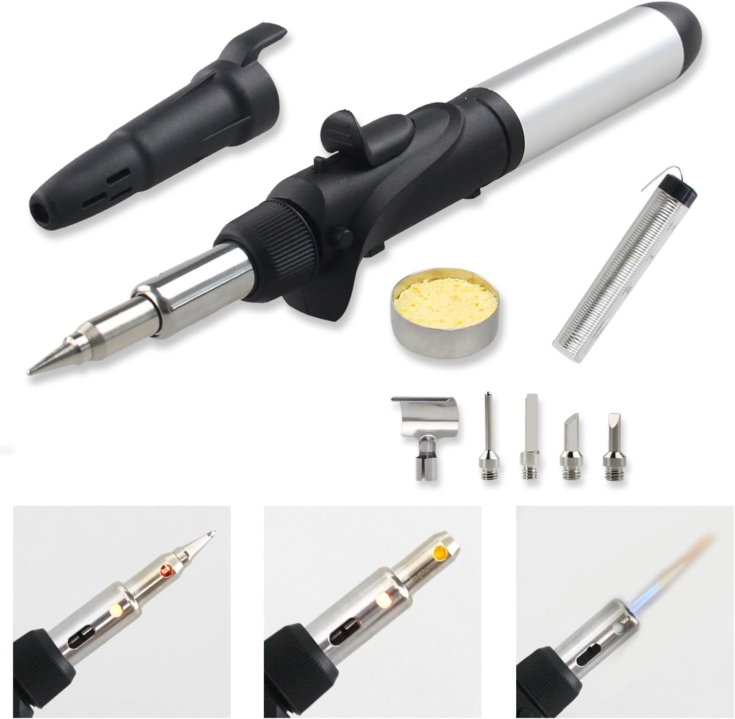 FROGBRO Cordless Butane Soldering Iron Kit with Adjustable Flame Temperature up to 2372℉, Includes 6 Tips for Electrical Maintenance and DIY Projects