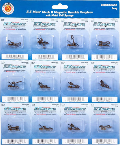 E-Z Mate Mark II Magnetic Knuckle Couplers with Metal Coil Spring - Long Under Shank (12 Pairs/Card) - HO Scale