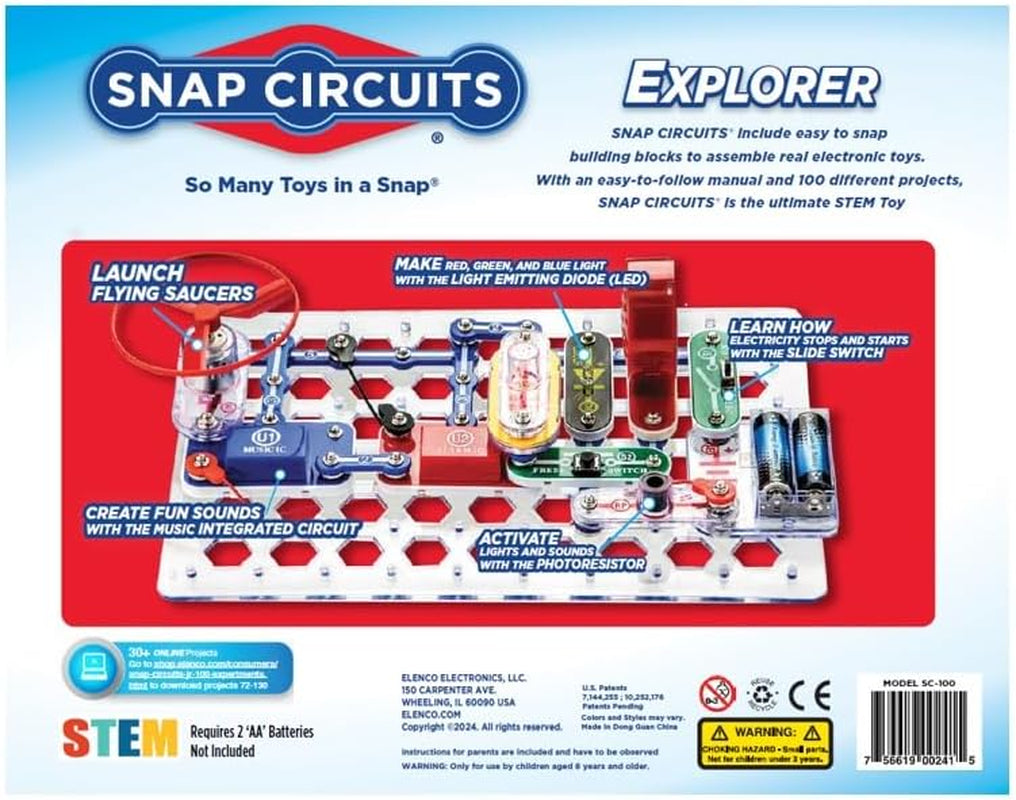 Snap Circuits Jr. SC-100 Electronics Exploration Kit - Over 100 Projects, Comprehensive Full-Color Project Manual, 28 Components, STEM Educational Toy for Ages 8 and Up