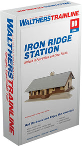 Walthers Trainline Iron Ridge Station HO scale model railroad structure kit with detailed station building and platform.