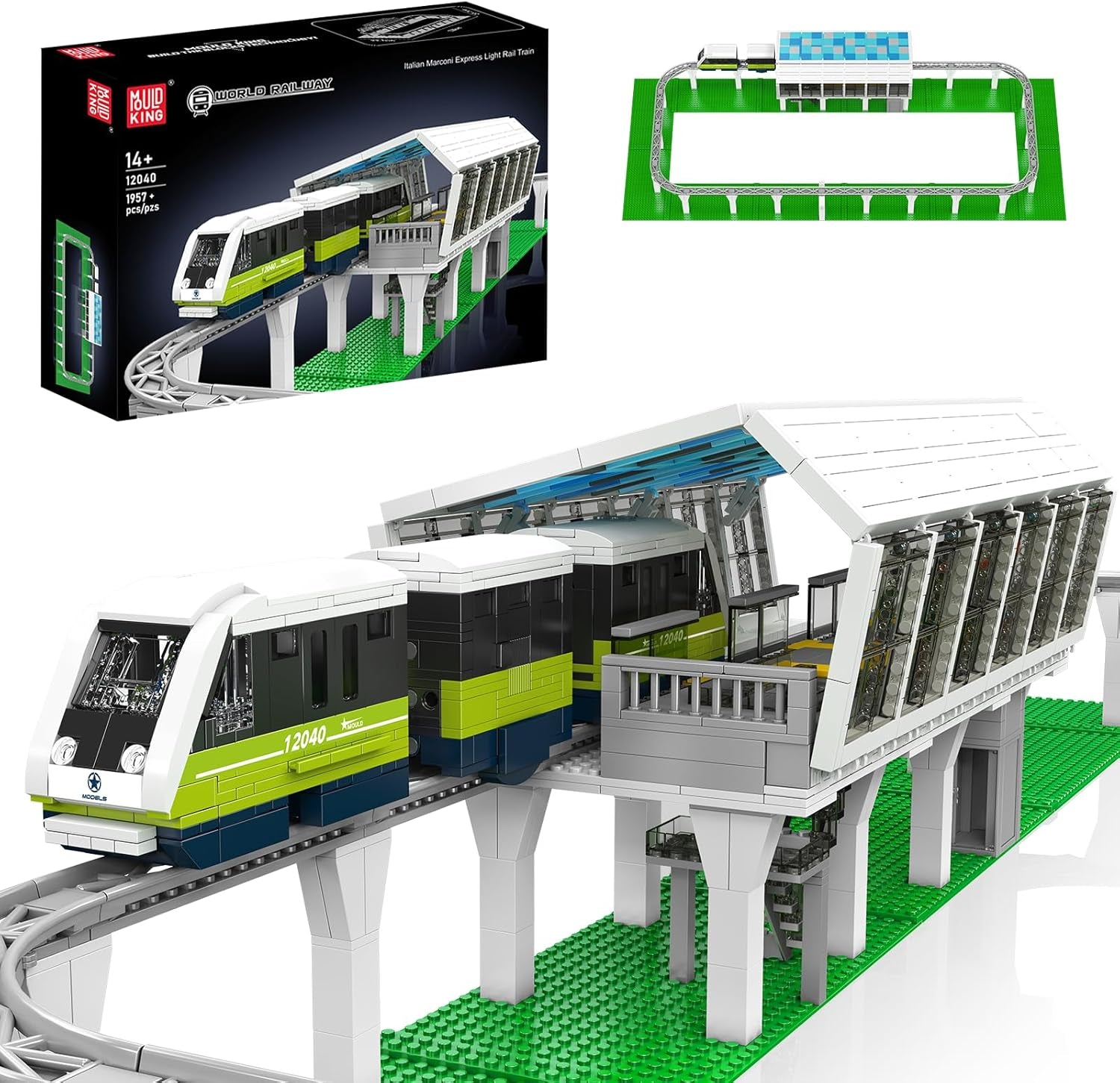 Mould King 12040 Express Train Model Kit - 1,957+ Piece App/Remote Controlled Locomotive Building Set with Track - Construction Toy for Collectors and Enthusiasts of All Ages