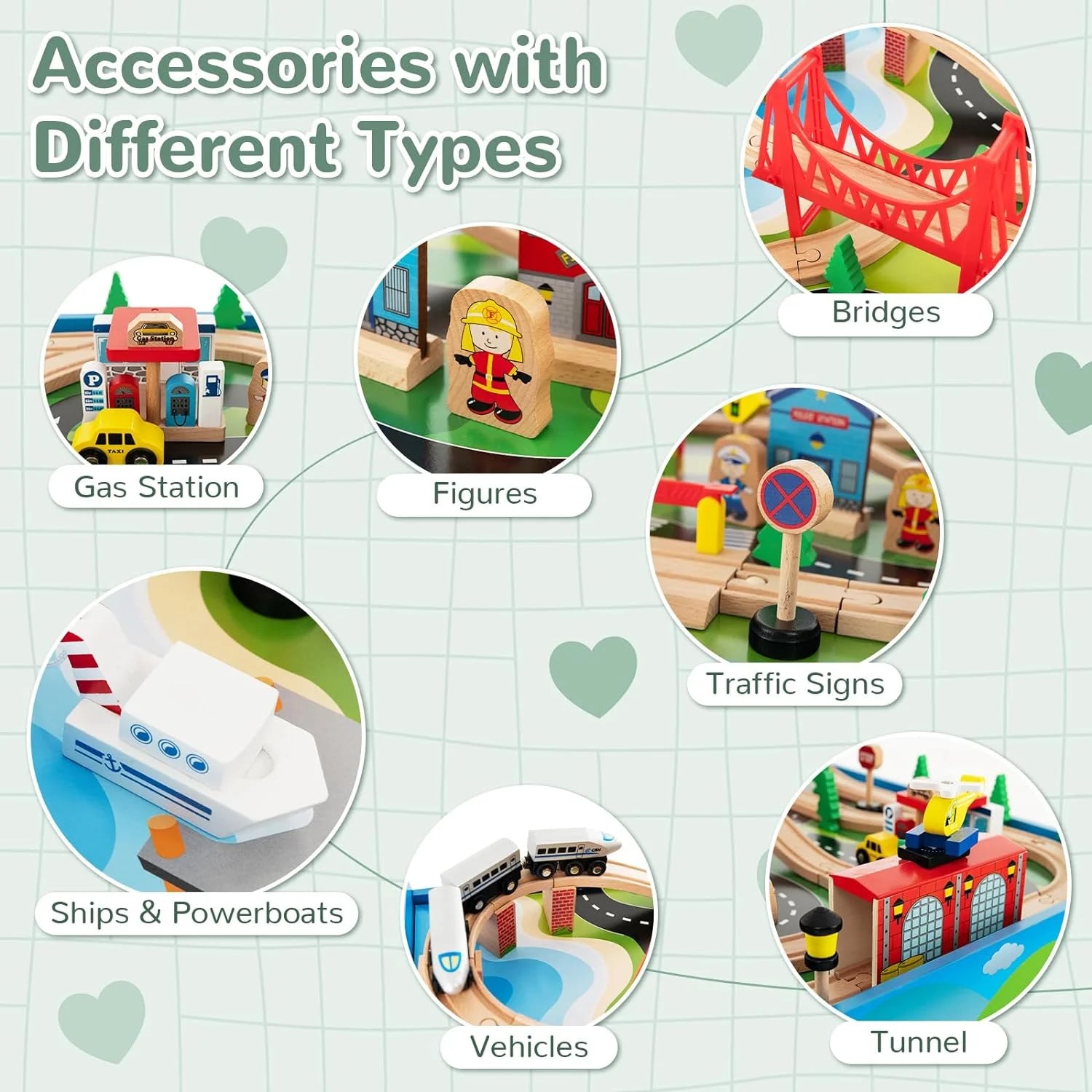 Train Table, 80 Pieces Wooden Kids Activity Toy Table Playset with Reversible Detachable Tabletop, Tracks, Train, Railway, City, Gift for Toddler Boys Girls Ages 3+