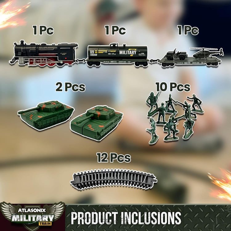 USA Electric Express Train Set for Children Ages 4-8 - Military-Themed Polar Train Model with Helicopter, Tank, Soldiers, and Tracks - Ideal Birthday Gift for Boys Ages 2-4