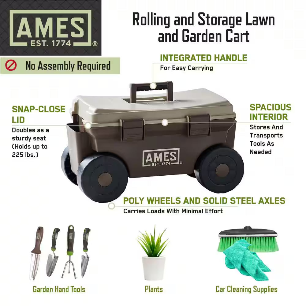 1.5 Cu.Ft. Plastic Rolling and Storage Lawn and Garden Cart