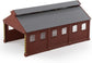 Painted N scale service shop maintenance building for model railroads, red color, detailed model by BYMRR Train Store.