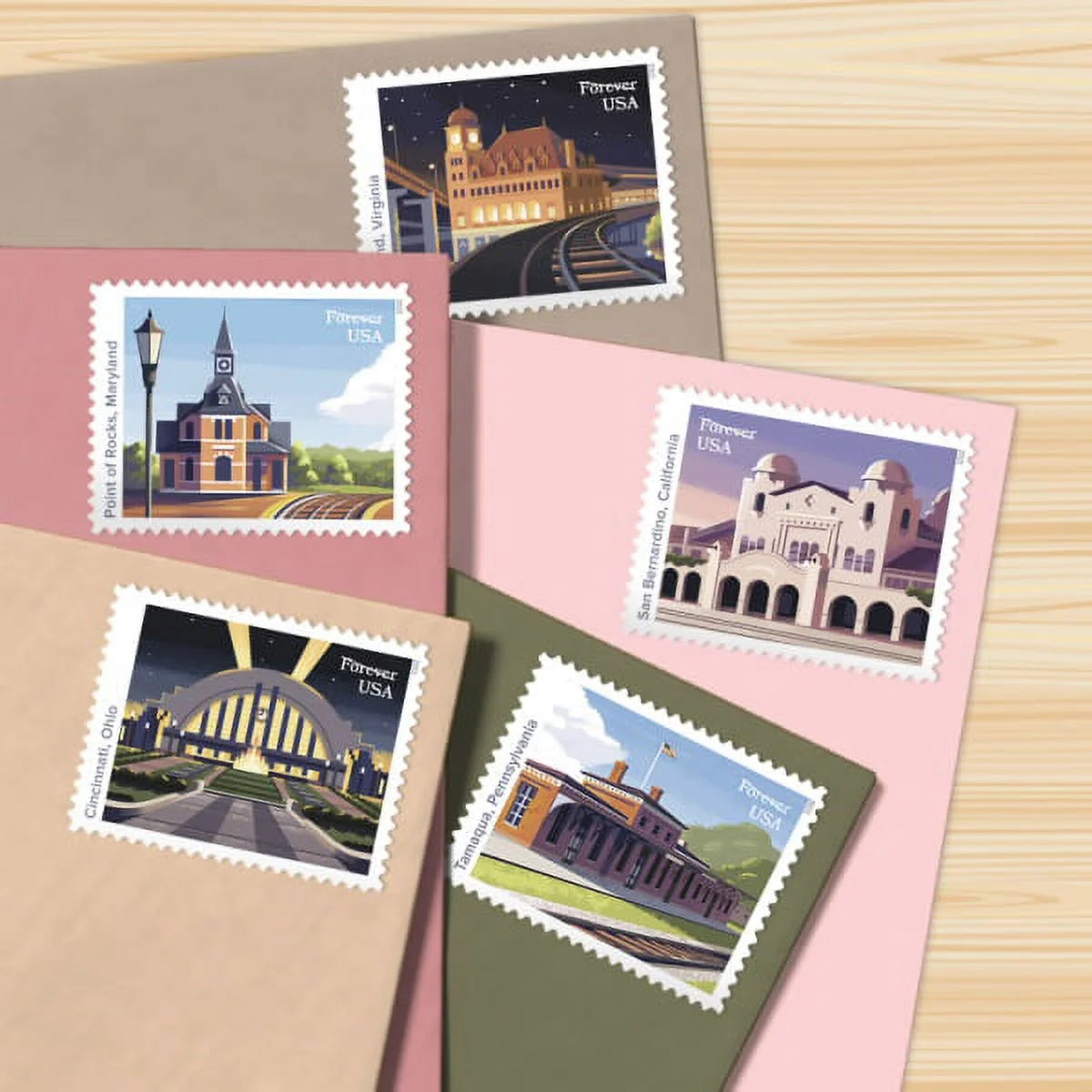 Railroad Stations  Forever Postage Stamp 1 Sheet of 20 US First Class Postal America Landscape Train Birthday Anniversary Wedding Celebrate Party (20 Stamps)
