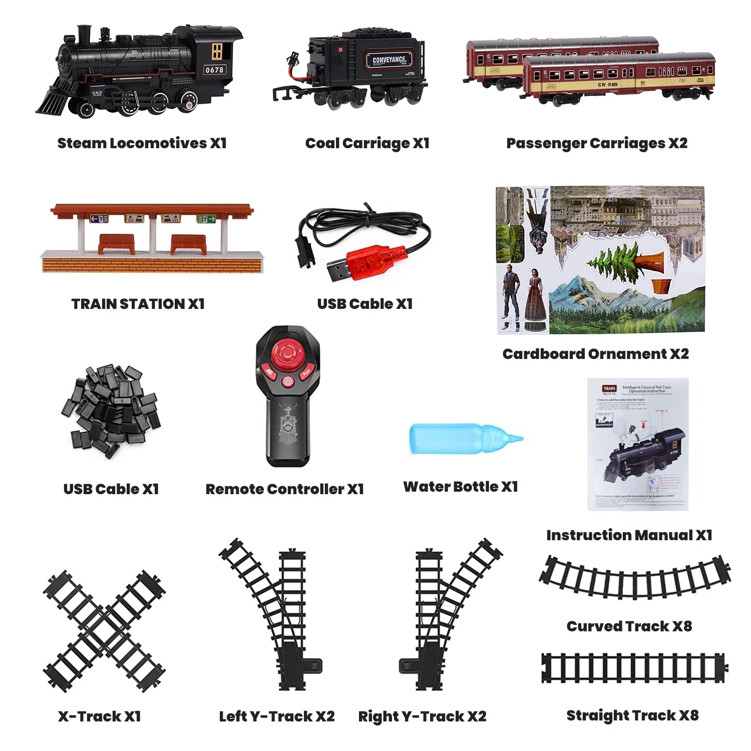 Ultimate Remote-Controlled Electric Train Set with AUOSHI Steam Locomotive - Lights, Sounds & Cargo Fun for Kids 5+!