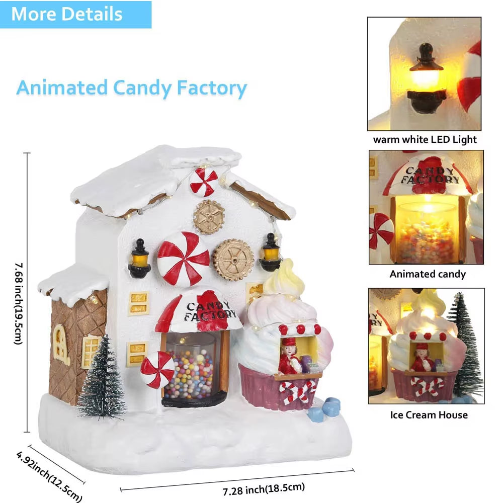 Animated Gingerbread House Christmas Decoration - Collectible Candy Factory Figurine for Home and Office Décor
