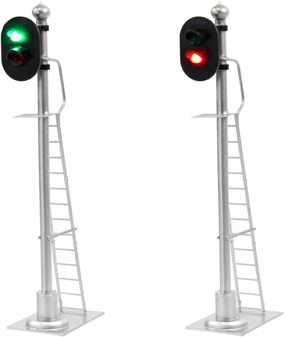 JTD433GR 2-Pack Model Railroad Train Signals - 2-Lights Block Signal 1:43 O Scale 12V Green-Red Traffic Lights for Train Layout