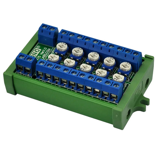 CZH-LABS LED dimmer control hub with 10 lights for train sets, suitable for HO and N model train layouts, connected to train track.