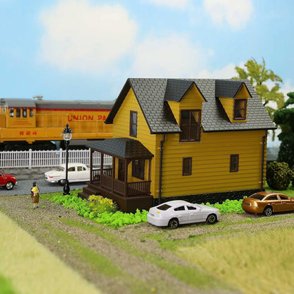 Pre-Assembled HO Scale 1:87 Contemporary Yellow Residential House Model for Train Layout Diorama - JZHO01